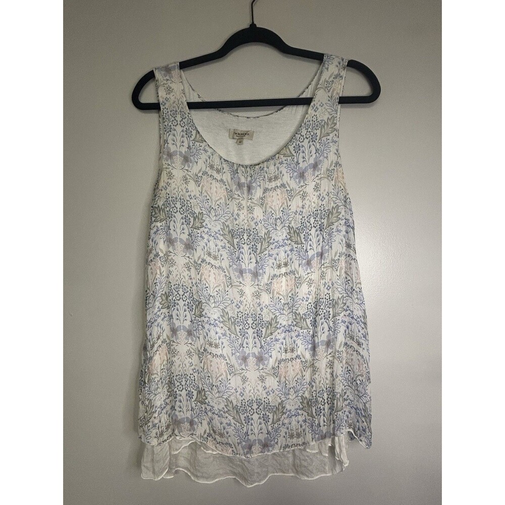 Via Signoria Blue Floral 100% Silk Sleeveless Top Tank Size M Flowy Fairy